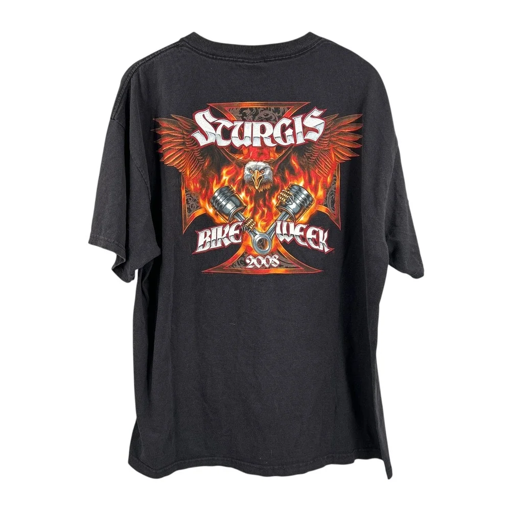 2008‎ Sturgis Bike Week Eagle Flames Biker T-Shirt XL Delta Pro Weight